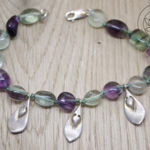 Silver Lotus Petal bracelet with flourite