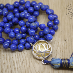 Large Silver Louts, Lapis Lazuli beads with tassel Mala beads (108)