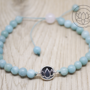 Silver Small Lotus, Amazonite beads & Rose Quartz, Mala beads Bracelet (27)