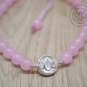 Silver Small Lotus, Rose quartz beads, Mala beads Bracelet (27)