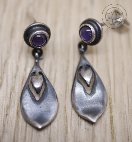 Lotus Petal Silver Drop Earrings