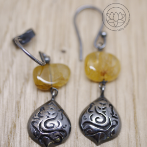 Small Ganesh drop earrings with tumbled citrine beads