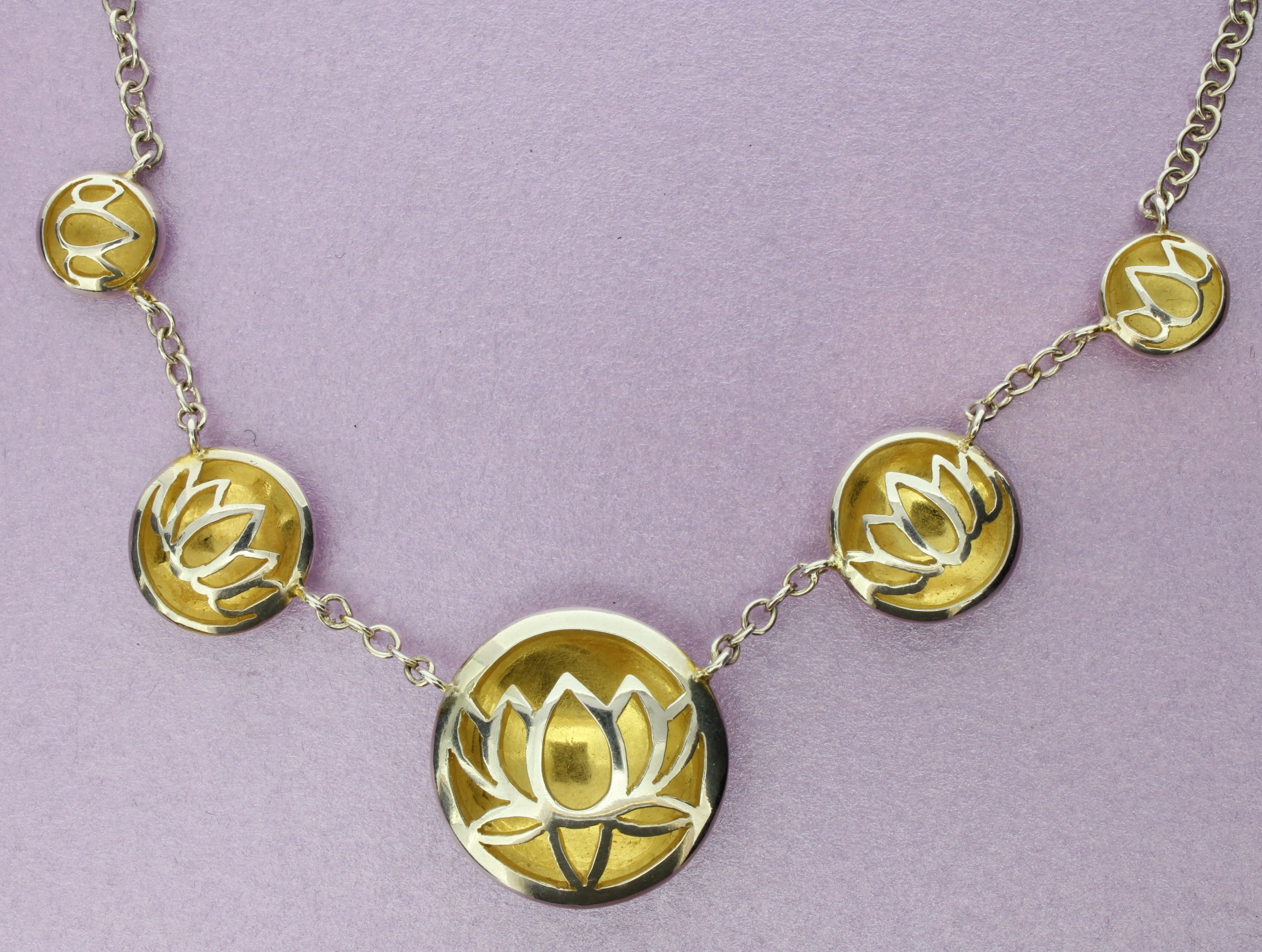 Sterling Silver 5 part Lotus Flower Necklace - Sally Andrews Jewellery