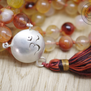Silver Dome Om, cornelian beads with tassel Mala beads (108)
