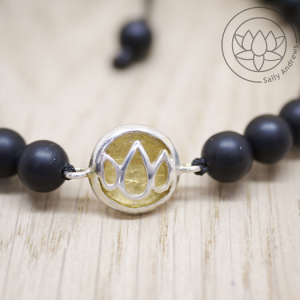 Silver Small Lotus, Matt Onyx beads, Mala beads Bracelet (27)