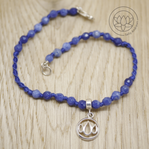 Silver small lotus bracelet with sodalite beads and barleycorn stringing