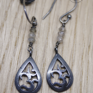 Silver OM and labradorite Drop Earrings