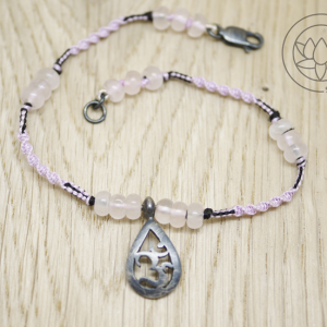 Silver OM oxidised bracelet with rose quartz