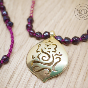 22ct Gold Plated, Ganesh, Faceted Garnet Bead Necklace