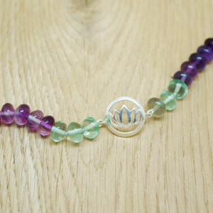 Silver Medium Lotus Fluorite Bead Bracelet
