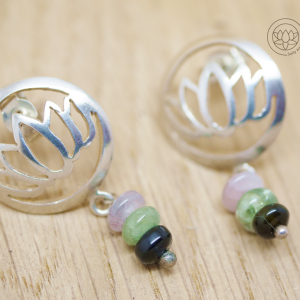 Silver Medium Lotus Tourmaline Stud Earrings