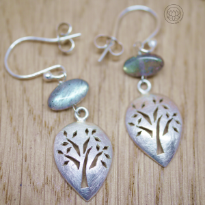 Small Tree of Life, Silver and Labradorite Drop Earrings